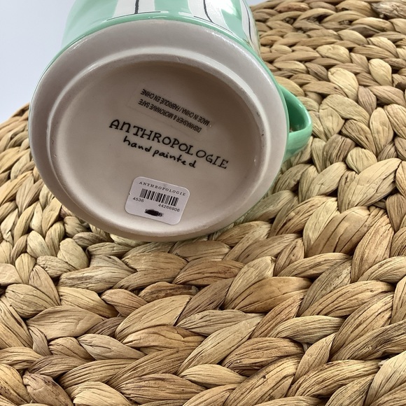 Anthropologie initial coffee mug Letter M Mint Green NWT Hand Painted - Picture 5 of 5